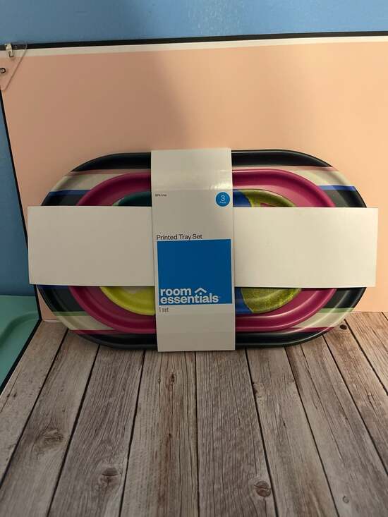 Room Essentials 3-Piece Printed Bamboo Melamine Tray Set - Picture 2 of 5